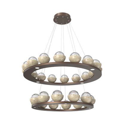 Cabochon Two-Tier Ring LED Chandelier in Burnished Bronze/Clear Blown Glass (Travertine).