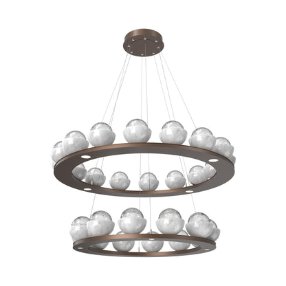 Cabochon Two-Tier Ring LED Chandelier in Burnished Bronze/Clear Blown Glass (White Marble).