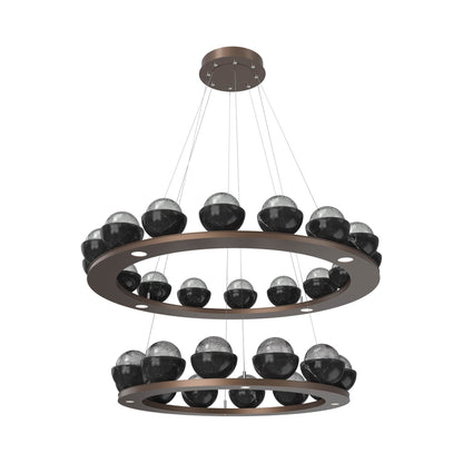 Cabochon Two-Tier Ring LED Chandelier in Burnished Bronze/Smoke Blown Glass (Black Marble).