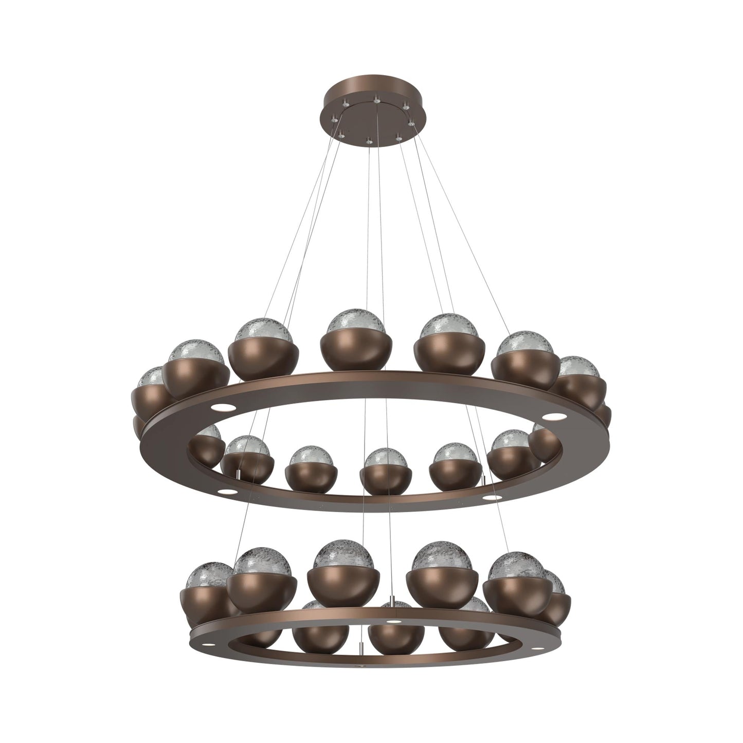 Cabochon Two-Tier Ring LED Chandelier in Burnished Bronze/Smoke Blown Glass (Matching Finish).