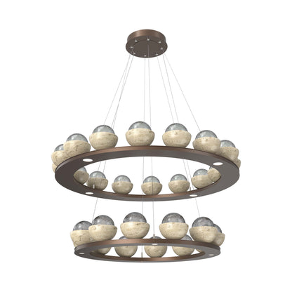 Cabochon Two-Tier Ring LED Chandelier in Burnished Bronze/Smoke Blown Glass (Travertine).
