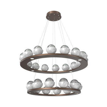 Cabochon Two-Tier Ring LED Chandelier in Burnished Bronze/Smoke Blown Glass (White Marble).