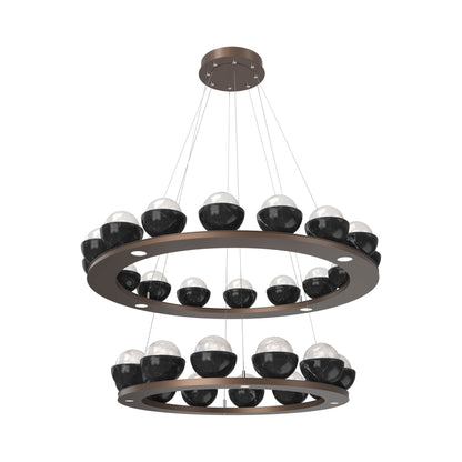 Cabochon Two-Tier Ring LED Chandelier in Burnished Bronze/White Blown Glass (Black Marble).