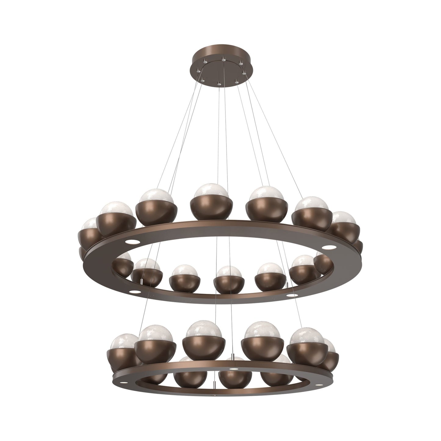 Cabochon Two-Tier Ring LED Chandelier in Burnished Bronze/White Blown Glass (Matching Finish).