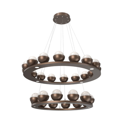 Cabochon Two-Tier Ring LED Chandelier in Burnished Bronze/White Blown Glass (Matching Finish).
