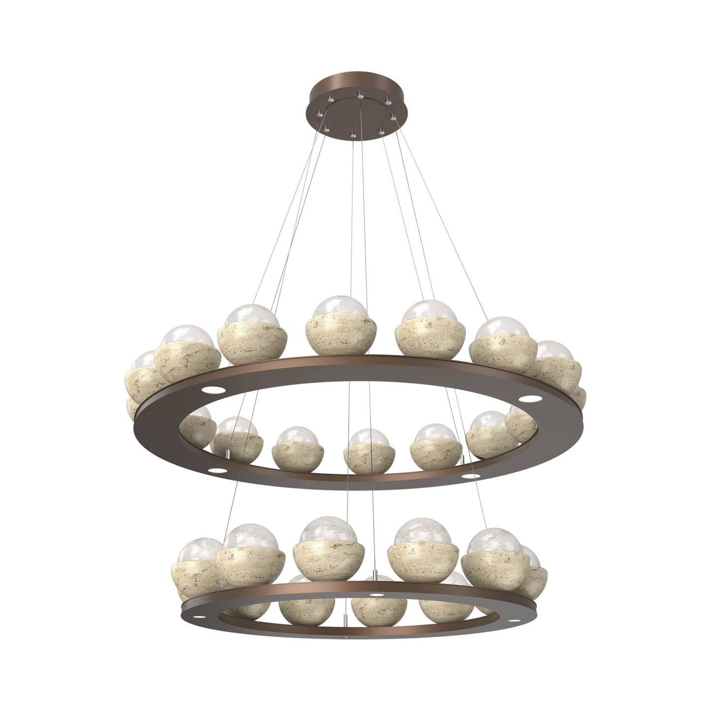 Cabochon Two-Tier Ring LED Chandelier in Burnished Bronze/White Blown Glass (Travertine).