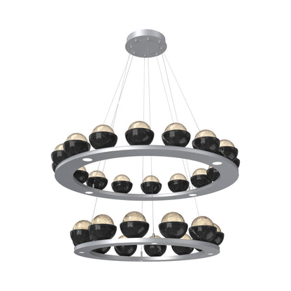 Cabochon Two-Tier Ring LED Chandelier in Classic Silver/Amber Blown Glass (Black Marble).
