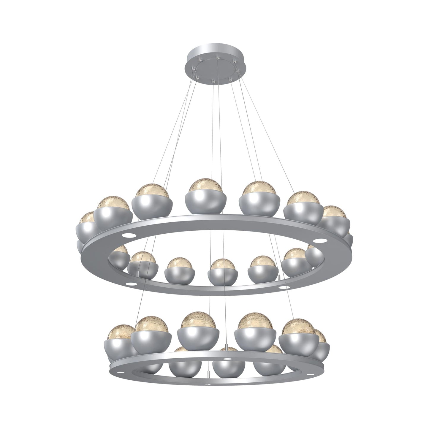 Cabochon Two-Tier Ring LED Chandelier in Classic Silver/Amber Blown Glass (Matching Finish).