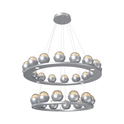 Cabochon Two-Tier Ring LED Chandelier in Classic Silver/Amber Blown Glass (Matching Finish).