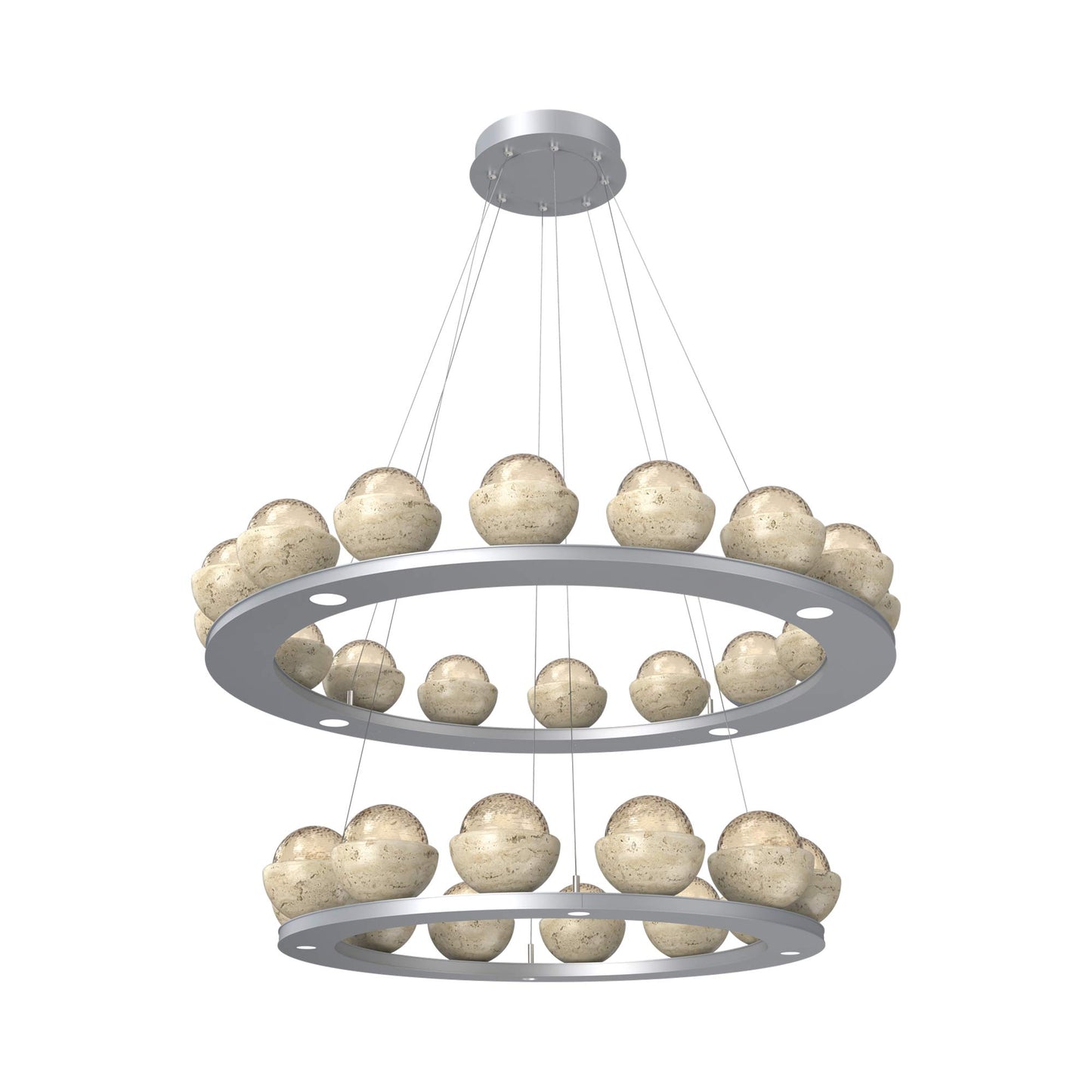 Cabochon Two-Tier Ring LED Chandelier in Classic Silver/Amber Blown Glass (Travertine).