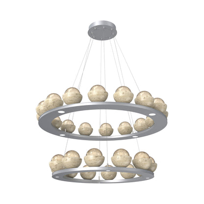 Cabochon Two-Tier Ring LED Chandelier in Classic Silver/Amber Blown Glass (Travertine).