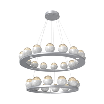 Cabochon Two-Tier Ring LED Chandelier in Classic Silver/Amber Blown Glass (White Marble).