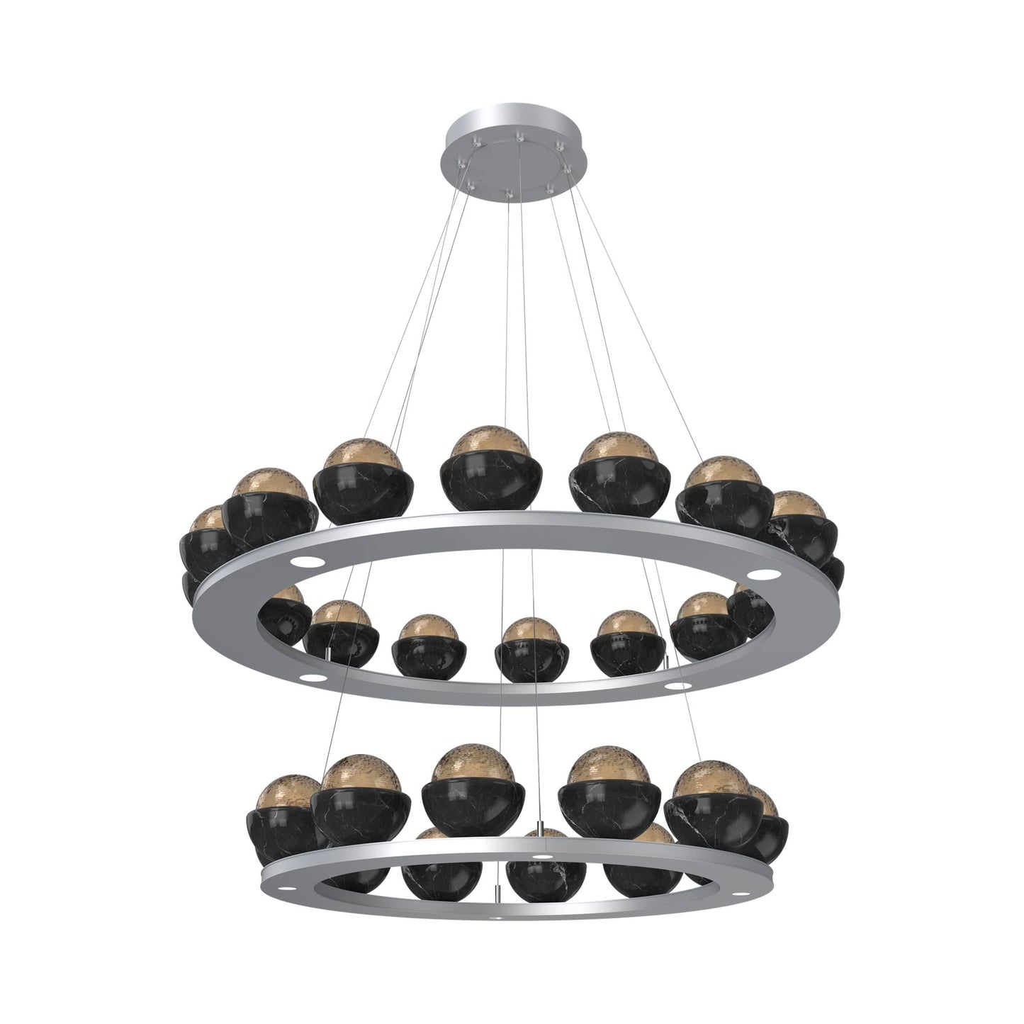 Cabochon Two-Tier Ring LED Chandelier in Classic Silver/Bronze Blown Glass (Black Marble).