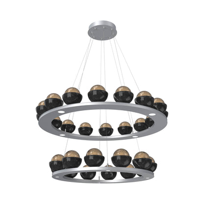 Cabochon Two-Tier Ring LED Chandelier in Classic Silver/Bronze Blown Glass (Black Marble).