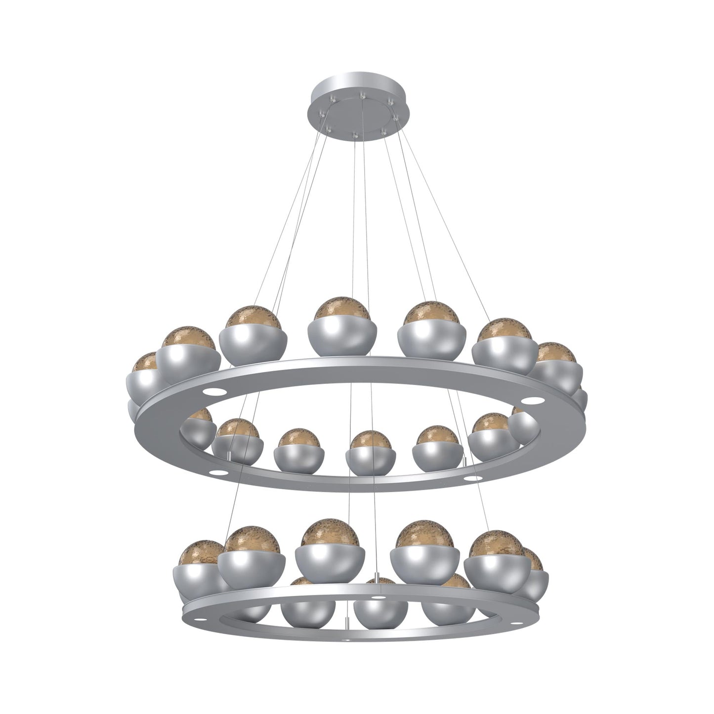 Cabochon Two-Tier Ring LED Chandelier in Classic Silver/Bronze Blown Glass (Matching Finish).