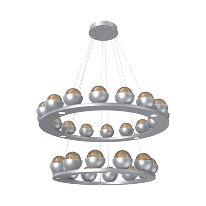 Cabochon Two-Tier Ring LED Chandelier in Classic Silver/Bronze Blown Glass (Matching Finish).