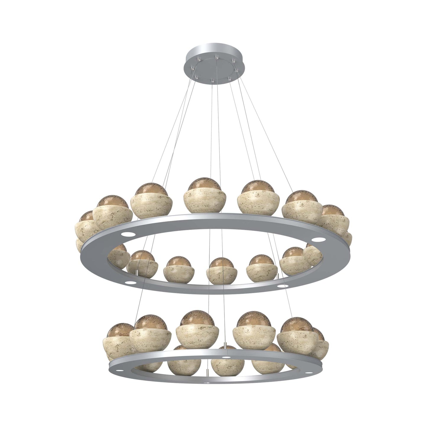 Cabochon Two-Tier Ring LED Chandelier in Classic Silver/Bronze Blown Glass (Travertine).