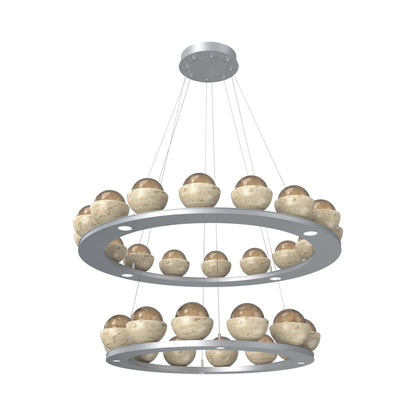 Cabochon Two-Tier Ring LED Chandelier in Classic Silver/Bronze Blown Glass (Travertine).