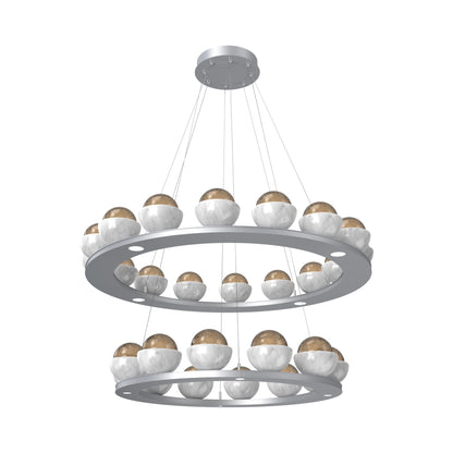 Cabochon Two-Tier Ring LED Chandelier in Classic Silver/Bronze Blown Glass (White Marble).