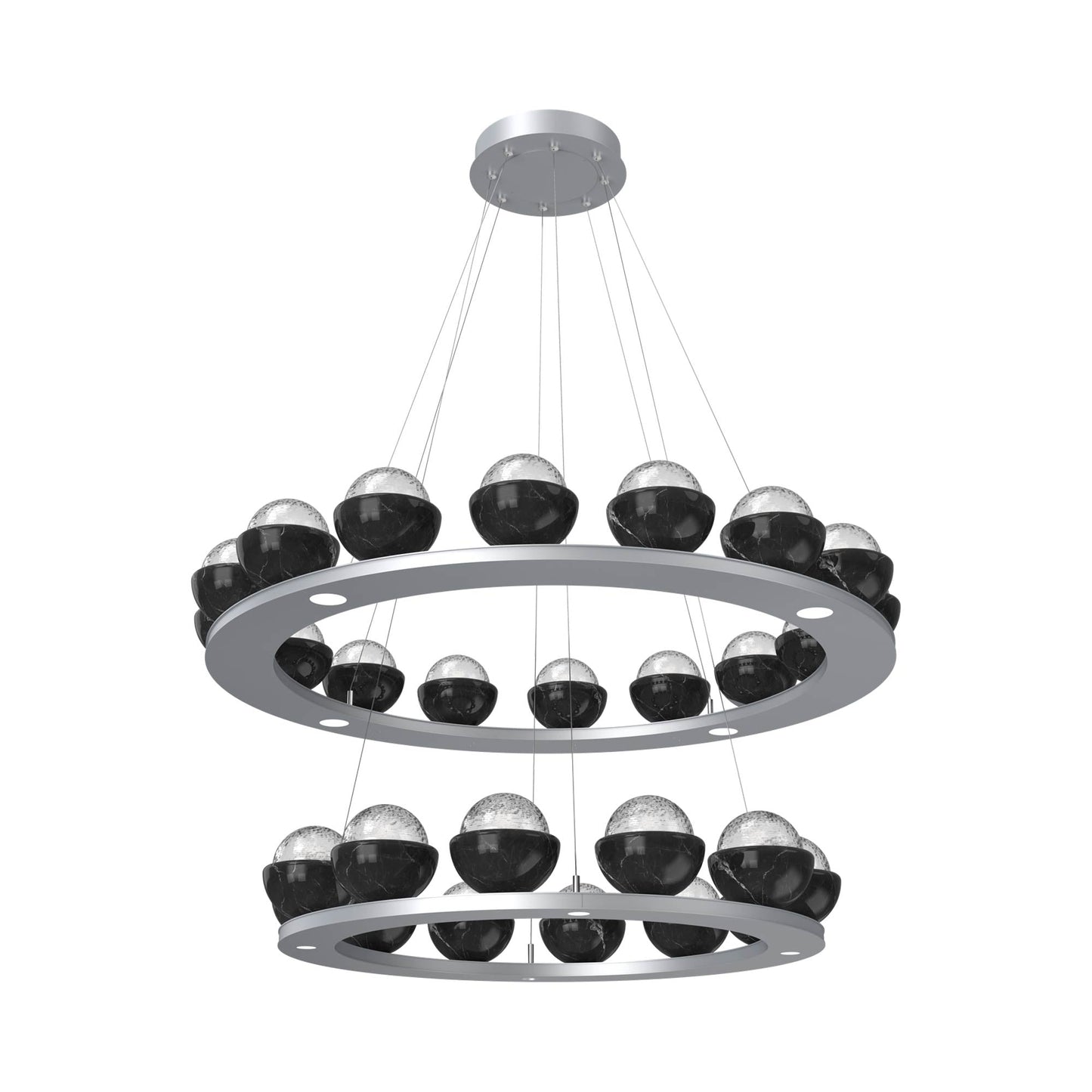 Cabochon Two-Tier Ring LED Chandelier in Classic Silver/Clear Blown Glass (Black Marble).