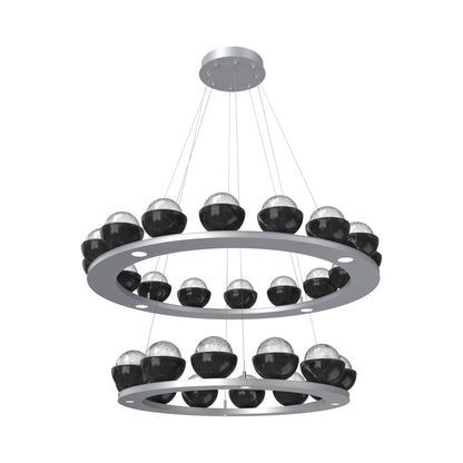 Cabochon Two-Tier Ring LED Chandelier in Classic Silver/Clear Blown Glass (Black Marble).