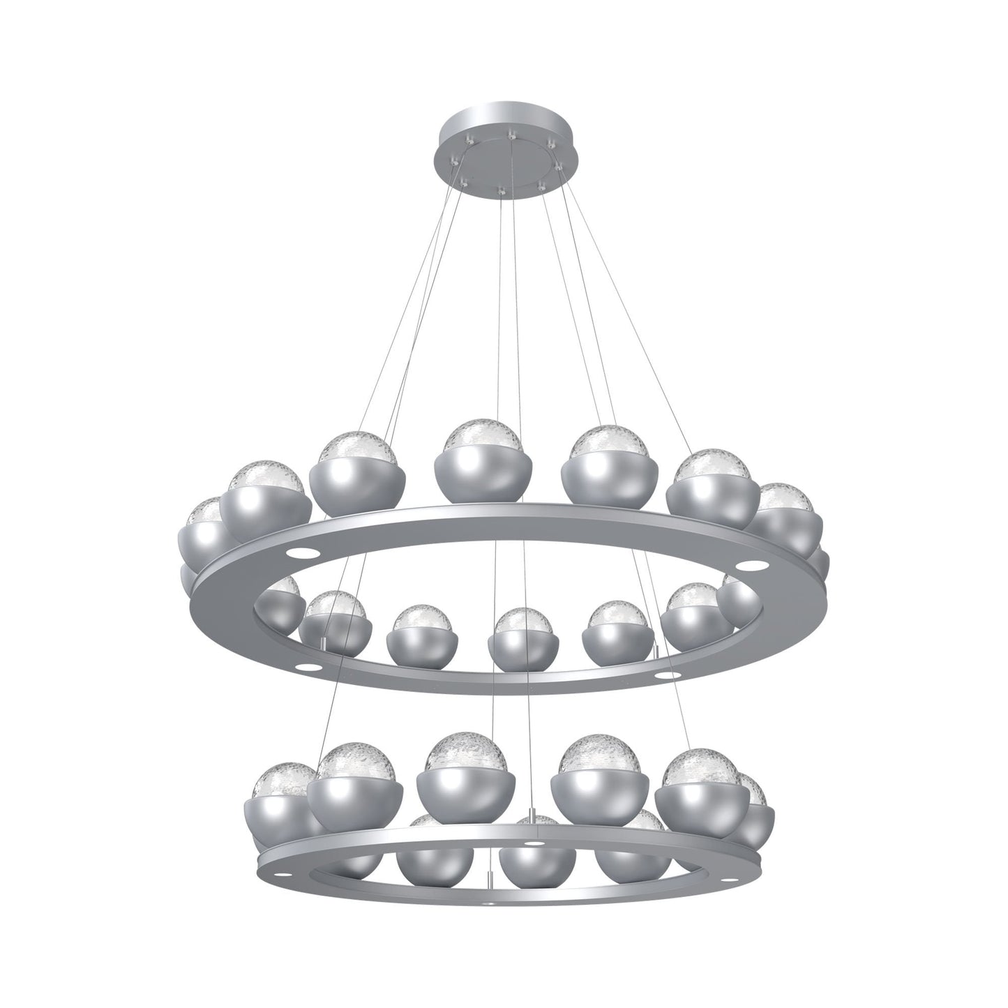 Cabochon Two-Tier Ring LED Chandelier in Classic Silver/Clear Blown Glass (Matching Finish).