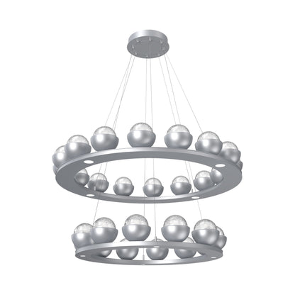 Cabochon Two-Tier Ring LED Chandelier in Classic Silver/Clear Blown Glass (Matching Finish).