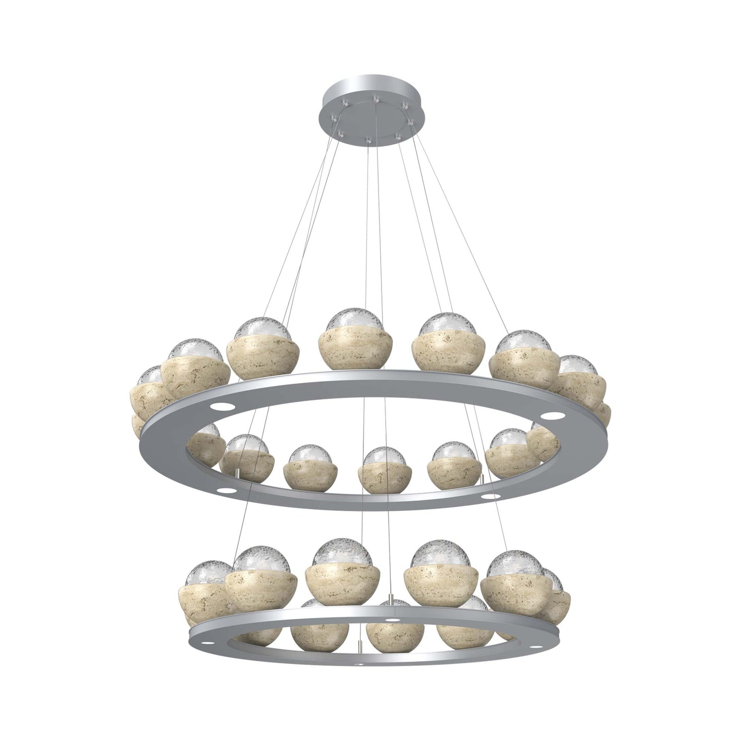 Cabochon Two-Tier Ring LED Chandelier in Classic Silver/Clear Blown Glass (Travertine).