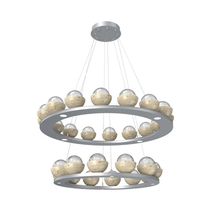 Cabochon Two-Tier Ring LED Chandelier in Classic Silver/Clear Blown Glass (Travertine).