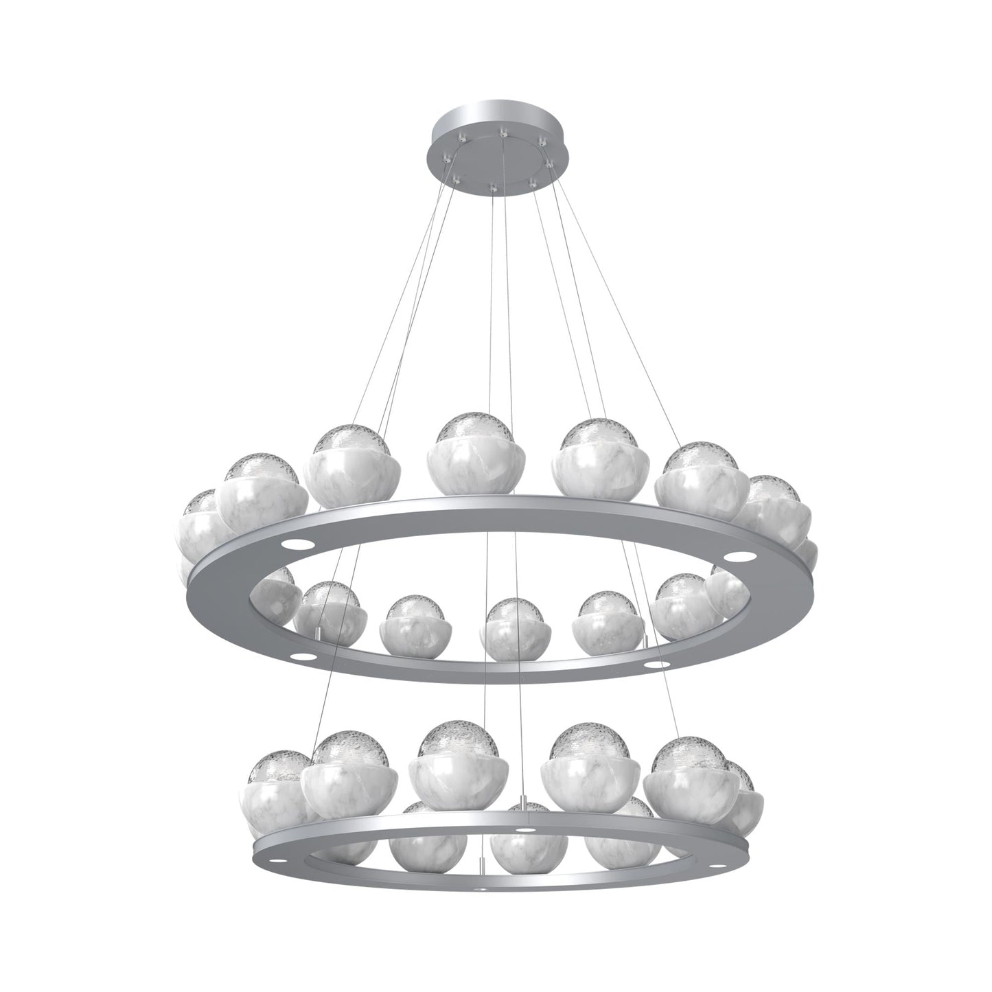 Cabochon Two-Tier Ring LED Chandelier in Classic Silver/Clear Blown Glass (White Marble).