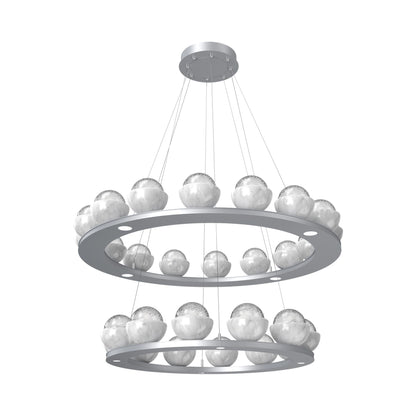 Cabochon Two-Tier Ring LED Chandelier in Classic Silver/Clear Blown Glass (White Marble).