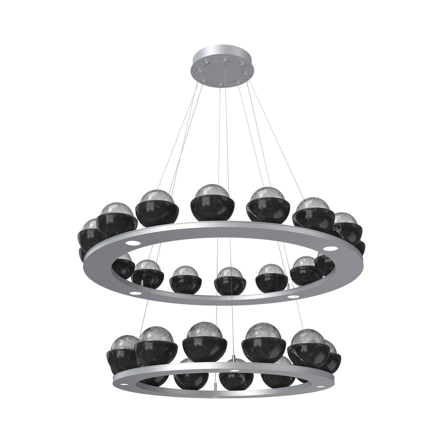 Cabochon Two-Tier Ring LED Chandelier in Classic Silver/Smoke Blown Glass (Black Marble).