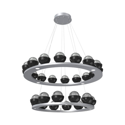 Cabochon Two-Tier Ring LED Chandelier in Classic Silver/Smoke Blown Glass (Black Marble).