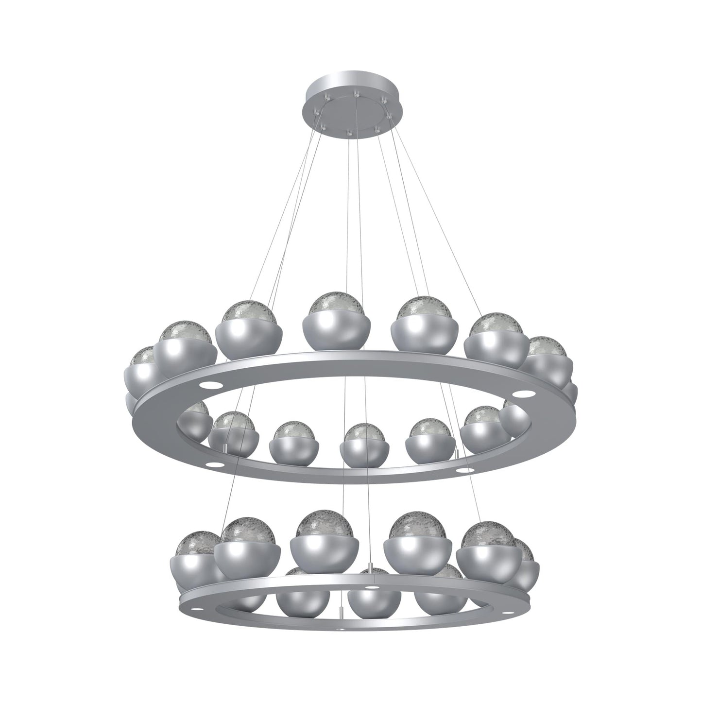 Cabochon Two-Tier Ring LED Chandelier in Classic Silver/Smoke Blown Glass (Matching Finish).