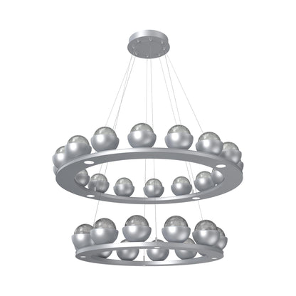 Cabochon Two-Tier Ring LED Chandelier in Classic Silver/Smoke Blown Glass (Matching Finish).