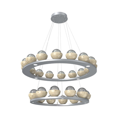 Cabochon Two-Tier Ring LED Chandelier in Classic Silver/Smoke Blown Glass (Travertine).