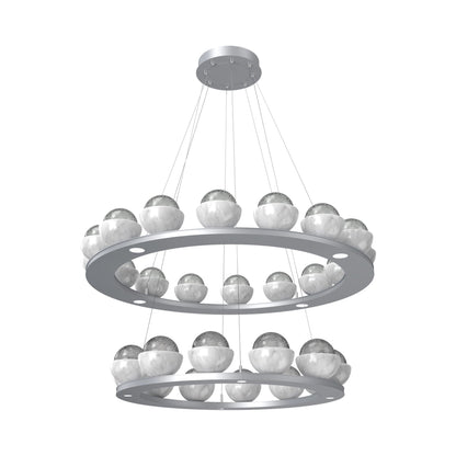 Cabochon Two-Tier Ring LED Chandelier in Classic Silver/Smoke Blown Glass (White Marble).