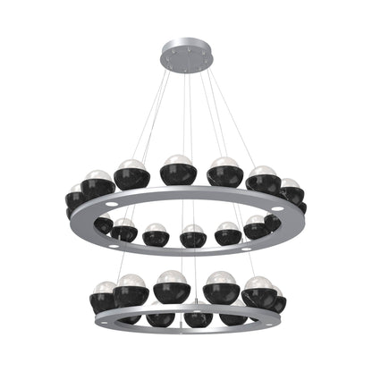 Cabochon Two-Tier Ring LED Chandelier in Classic Silver/White Blown Glass (Black Marble).