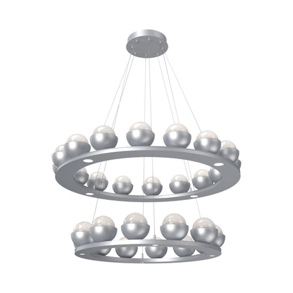 Cabochon Two-Tier Ring LED Chandelier in Classic Silver/White Blown Glass (Matching Finish).