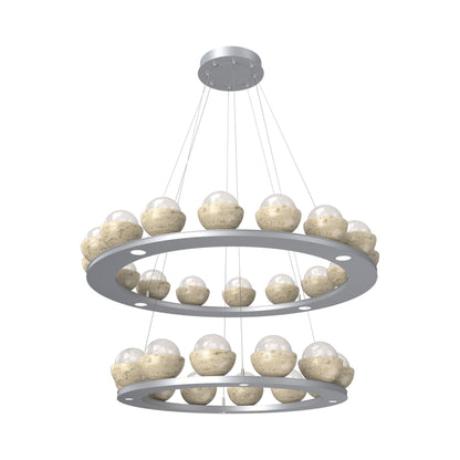 Cabochon Two-Tier Ring LED Chandelier in Classic Silver/White Blown Glass (Travertine).