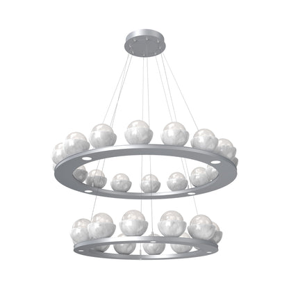 Cabochon Two-Tier Ring LED Chandelier in Classic Silver/White Blown Glass (White Marble).