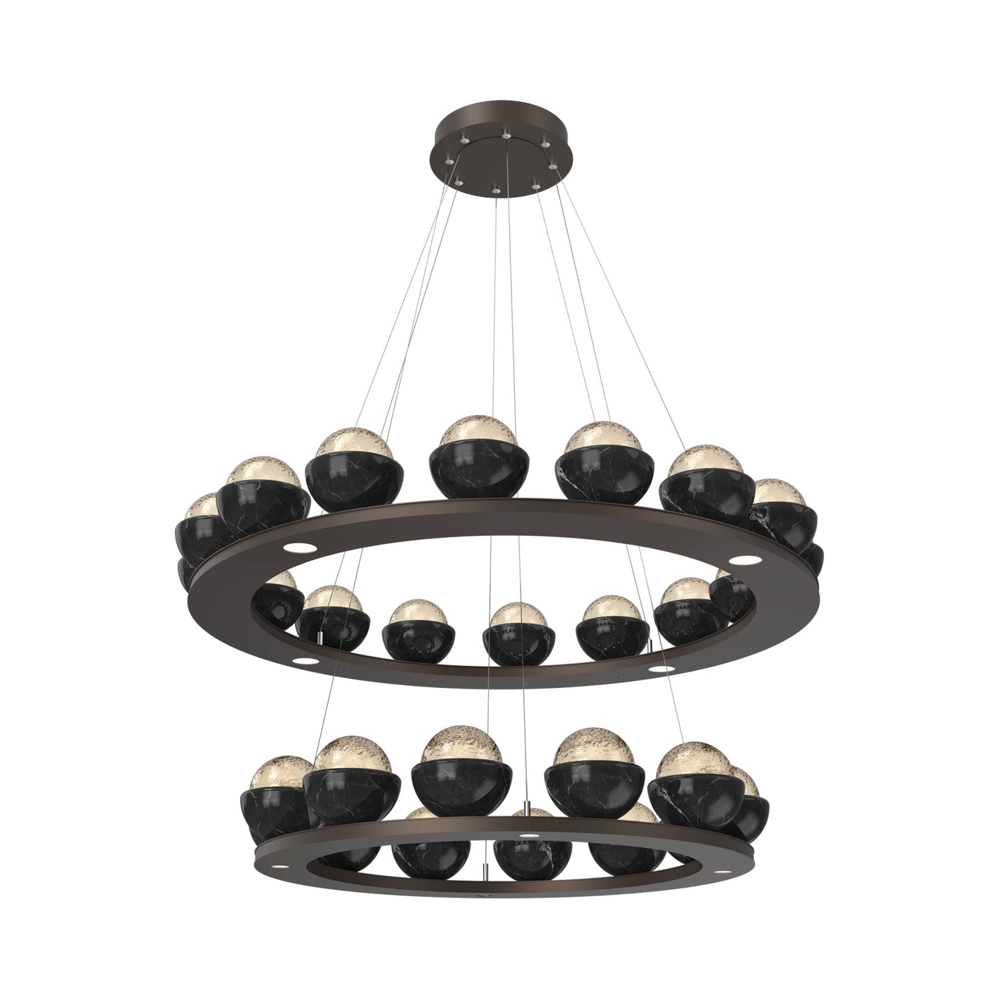 Cabochon Two-Tier Ring LED Chandelier in Flat Bronze/Amber Blown Glass (Black Marble).