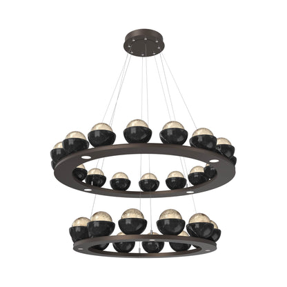 Cabochon Two-Tier Ring LED Chandelier in Flat Bronze/Amber Blown Glass (Black Marble).