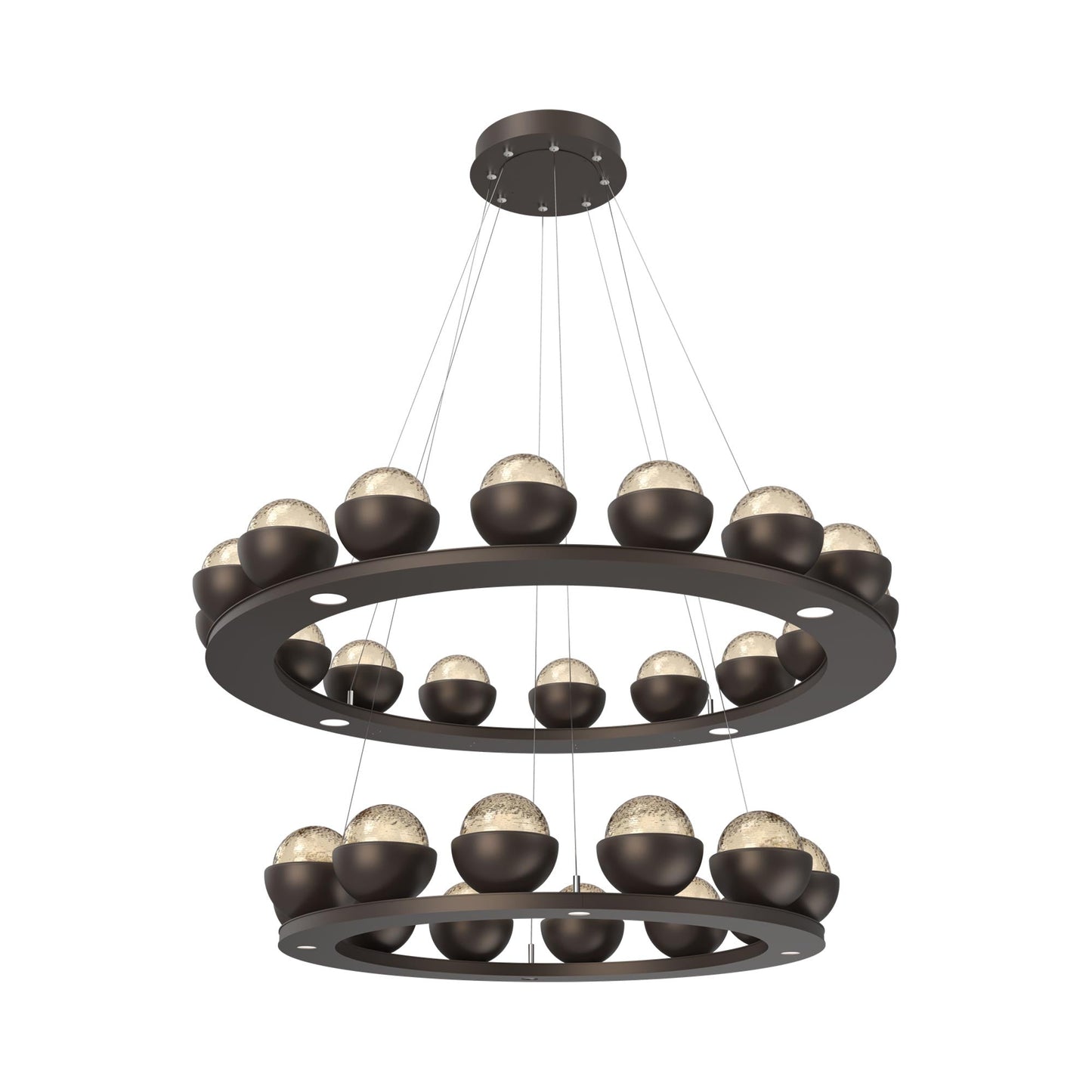 Cabochon Two-Tier Ring LED Chandelier in Flat Bronze/Amber Blown Glass (Matching Finish).
