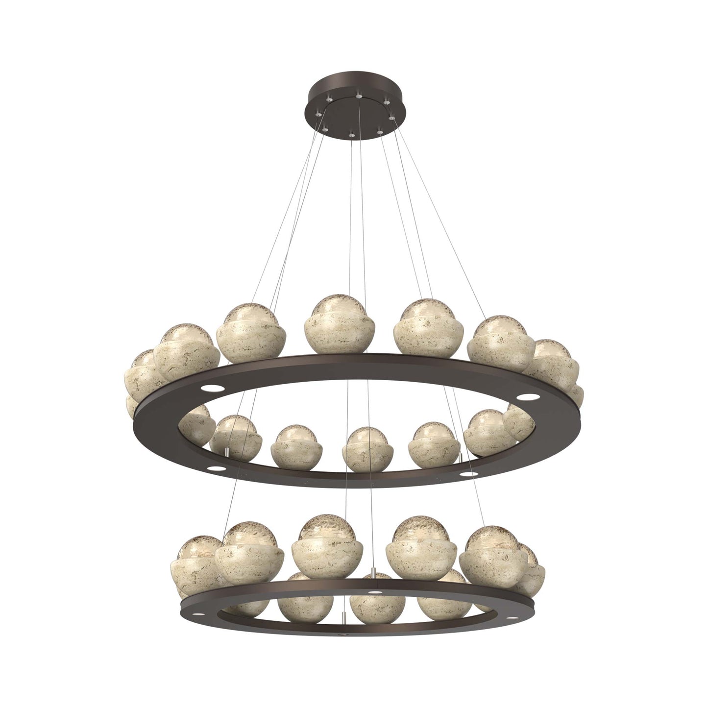 Cabochon Two-Tier Ring LED Chandelier in Flat Bronze/Amber Blown Glass (Travertine).