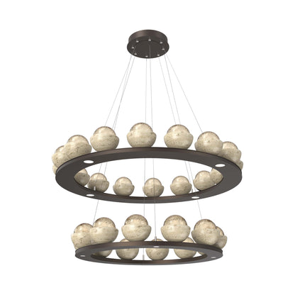 Cabochon Two-Tier Ring LED Chandelier in Flat Bronze/Amber Blown Glass (Travertine).