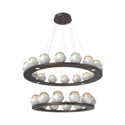 Cabochon Two-Tier Ring LED Chandelier in Flat Bronze/Amber Blown Glass (White Marble).