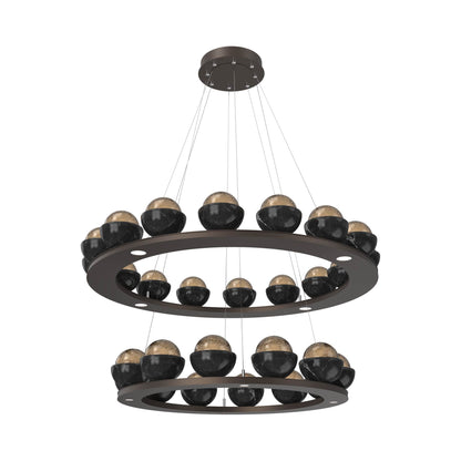 Cabochon Two-Tier Ring LED Chandelier in Flat Bronze/Bronze Blown Glass (Black Marble).