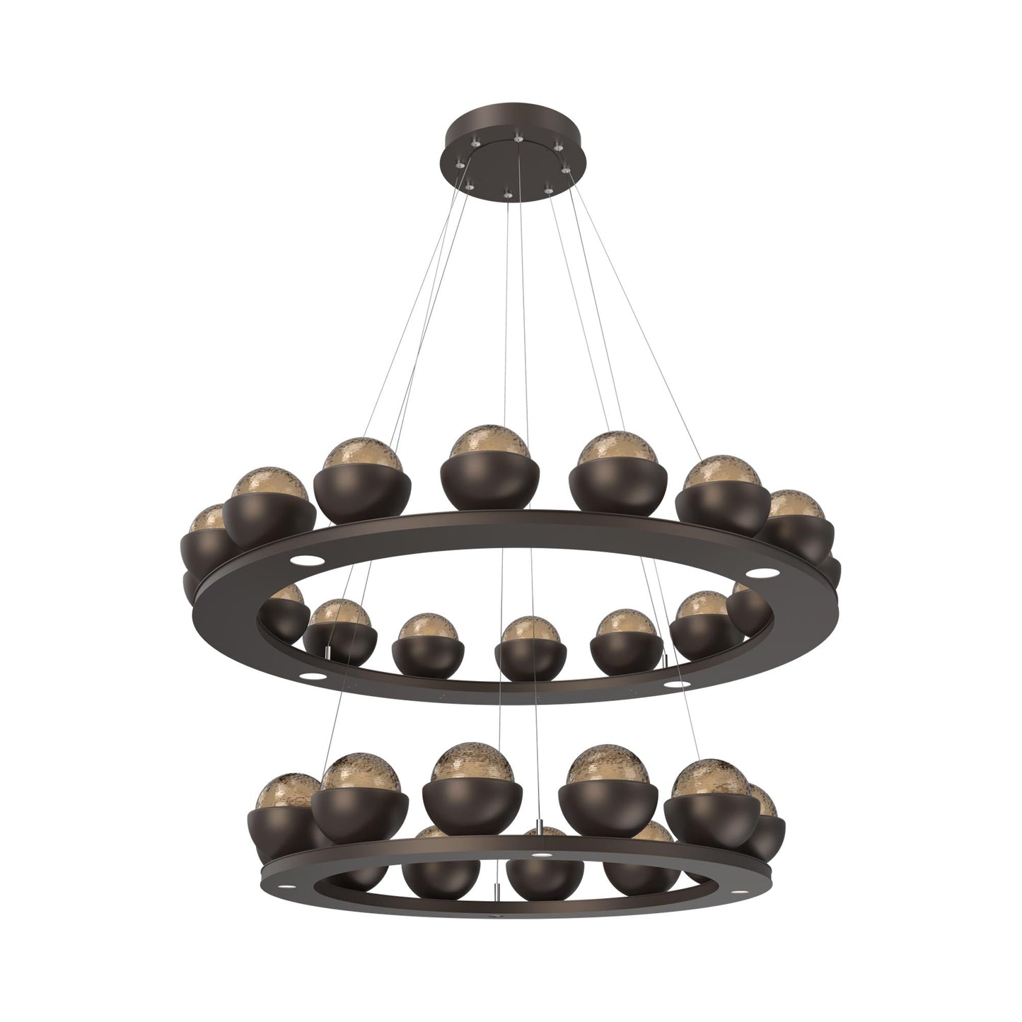 Cabochon Two-Tier Ring LED Chandelier in Flat Bronze/Bronze Blown Glass (Matching Finish).