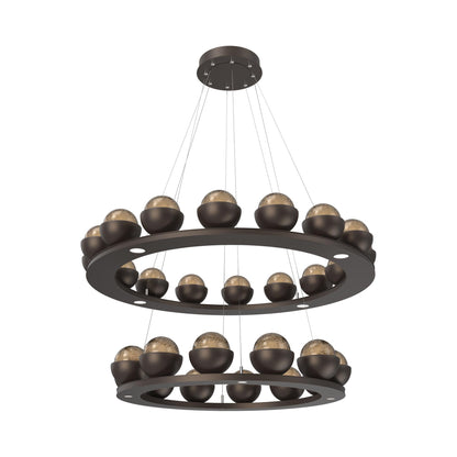 Cabochon Two-Tier Ring LED Chandelier in Flat Bronze/Bronze Blown Glass (Matching Finish).
